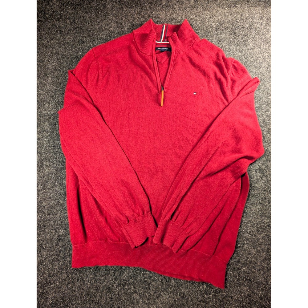 Tommy Hilfiger Mens Cotton 1/4-Zip Mock Neck Pullover Sweater Red 2XL